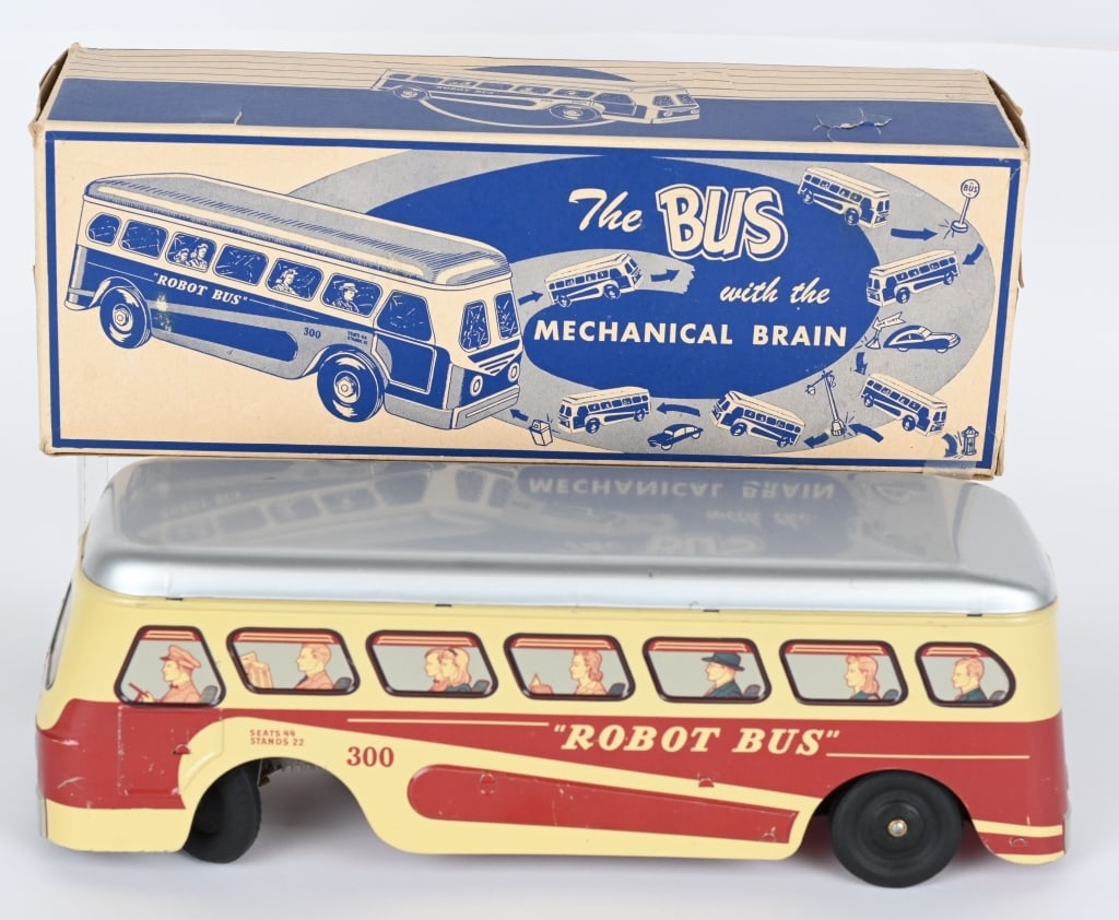 WOODHAVEN TIN WINDUP ROBOT BUS w/ BOX (1 of 8)