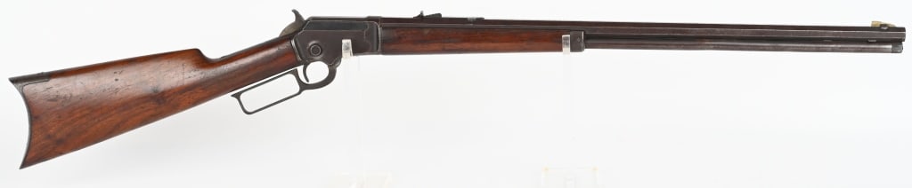 MARLIN MODEL 1892 LEVER ACTION RIFLE: SERIAL NUMBER:265127 BARREL: 24-Inch octagon with full length magazine tube. CALIBER: .32 RF MANUFACTURED:1903 Plain walnut forearm and stock. Rifle style crescent butttplate. Large German silver blad