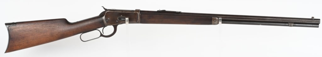 WINCHESTER MODEL 1892 LEVER ACTION RIFLE: SERIAL NUMBER: 478264 BARREL: 24-inch octagon barrel with full length magazine tube. CALIBER: .25-20 WCF cartridge,. MANUFACTURED: 1908 Standard blade front and replaced Savage Arms rear barrel sights