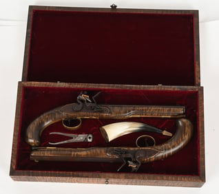CASED PAIR OF KENTUCKY FLINTLOCK PISTOLS