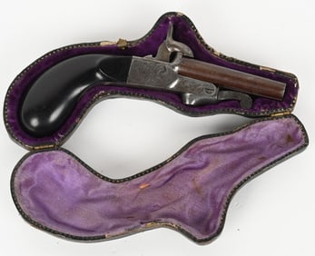 FINE ENGRAVED FRENCH DOUBLE BARREL PINFIRE PISTOL