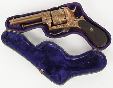 FINE CASED AND GOLD WASHED PINFIRE REVOLVER