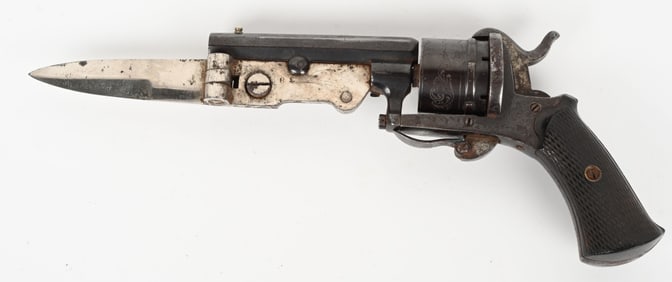 BELGIAN PINFIRE REVOLVER WITH FOLDING BAYONET