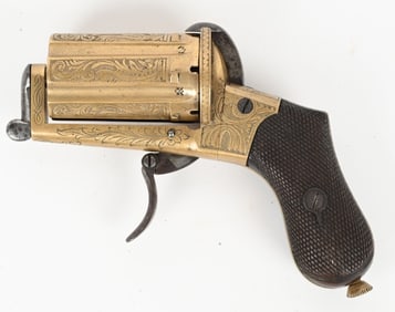 FINE ENGRAVED AND GOLD WASHED PINFIRE PEPPERBOX