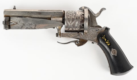 ENGRAVED EUROPEAN PINFIRE REVOLVER WITH BAYONET