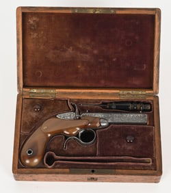 FINE ENGRAVED FRENCH FLOBERT PISTOL WITH CASE