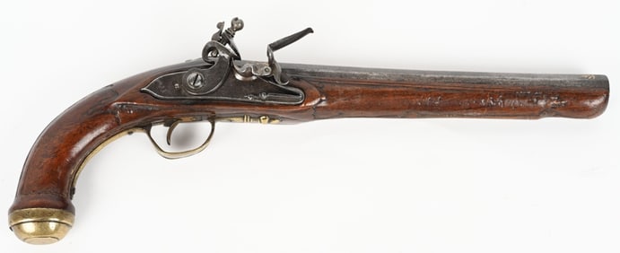 ANTIQUE LONDON MARKED GOLD INLAY FLINTLOCK PISTOL