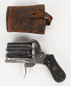 ENGRAVED BELGIAN PINFIRE PEPPERBOX REVOLVER