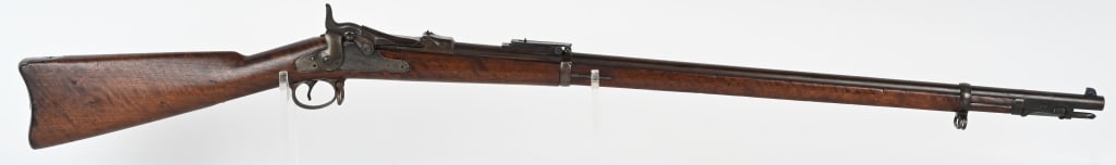 9TH NEW YORK SPRINGFIELD MODEL 1884/88 TRAPDOOR: SERIAL NUMBER: 541092. BARREL: 32-1/2". CALIBER: .45-70. MANUFACUTRED: 1892. Ramrod bayonet rifle, with "V/P/eagles head/P" proofs on the chamber. "1884" marked breech block. Standard markings on the