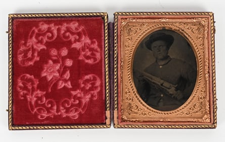CIVIL WAR TINTYPE 1/6 PLATE COLT REVOLVING RIFLE