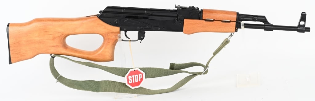 HUNGARIAN SA-85M SEMI AUTO RIFLE 7.62X39: SERIAL NUMBER: SM14408. Barrel: 16". CALIBER: 7.62X39. MANUFACTURED: 1980S/90S. Post 1989 import gun, imported by KBI. Matching serials. Post front sight and 1000 meter tangent rear. Original black en