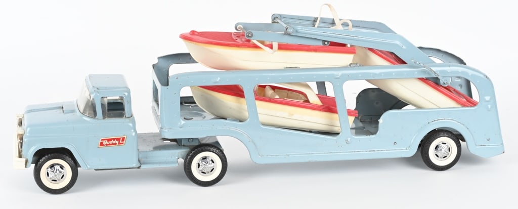 BUDDY L BOAT HAULER w/ 3 BOATS (1 of 6)