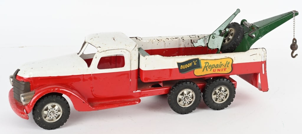 BUDDY L REPAIR-IT TOW TRUCK: All original with decent paint and decals. Comes with Jack. 26" Very Good-Excellent