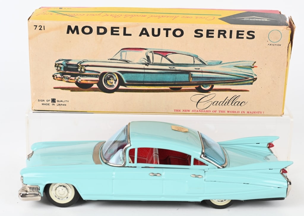 BANDAI TIN FRICTION 1959 CADILLAC SEDAN w/BOX (1 of 8)