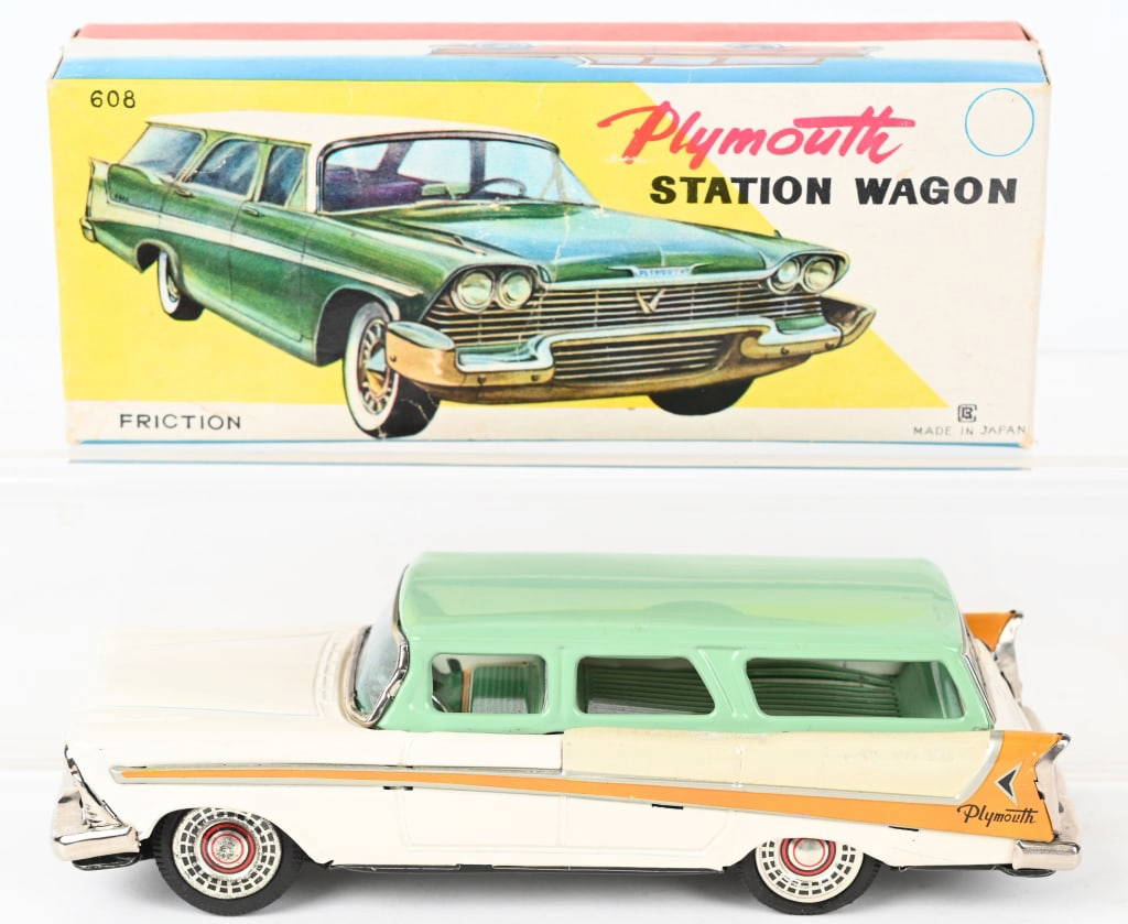 Bandai Tin Friction Plymouth Station Wagon W/ Box Auction