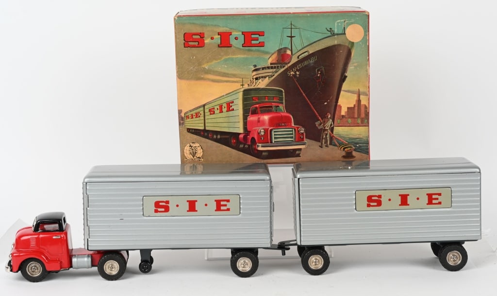 JAPAN SSS TIN FRICTION PIE TRUCK & 2 TRAILERS BOX (1 of 8)