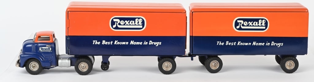 JAPAN TIN FRICTION REXALL SEMI TRUCK & 2 TRAILERS (1 of 6)