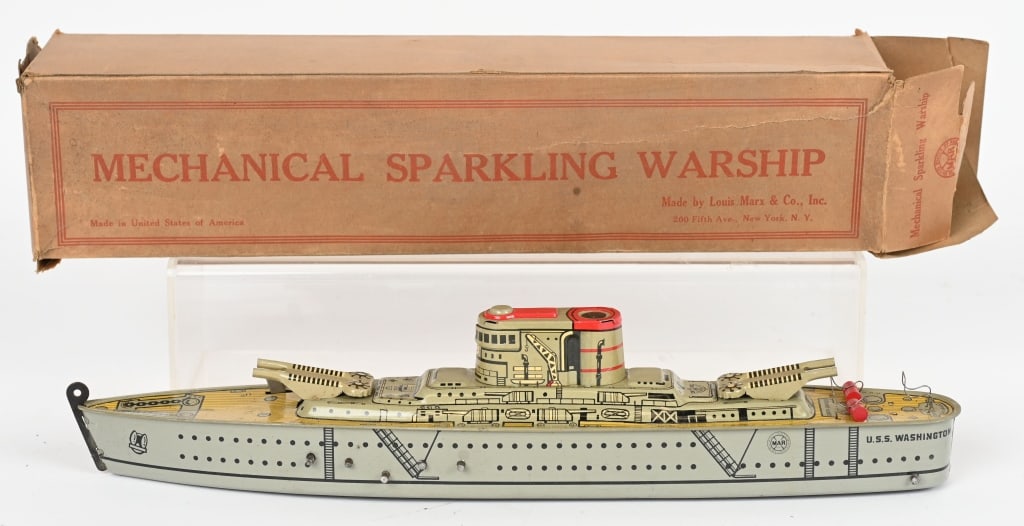 MARX TIN WINDUP SPARKLING WARSHIP w/ BOX (1 of 6)