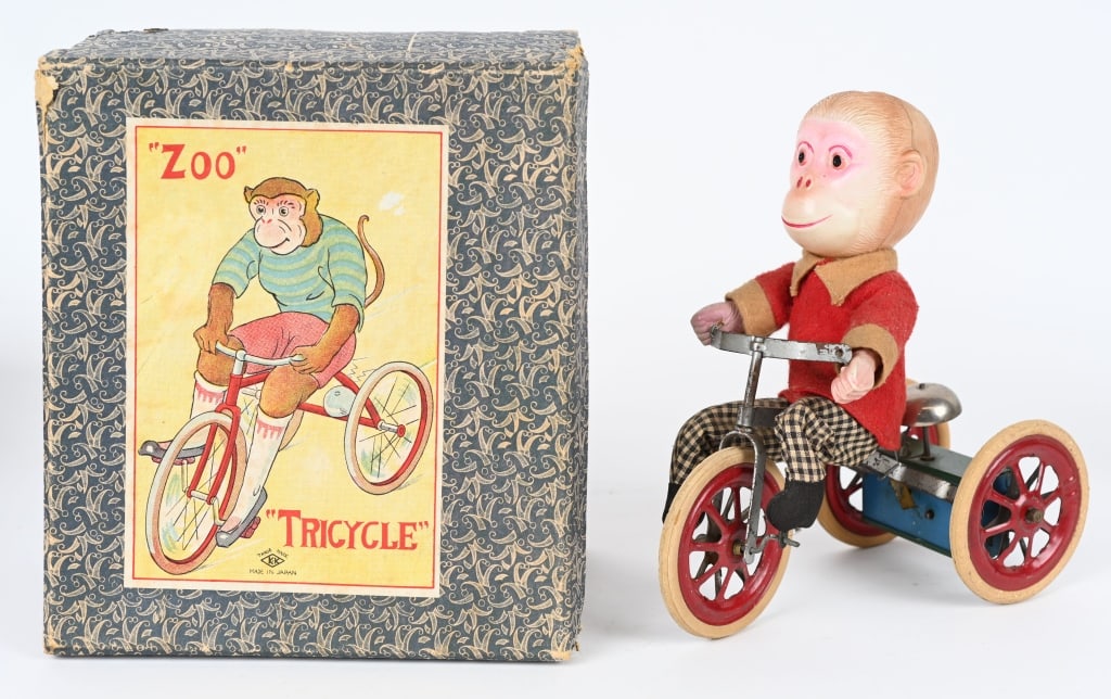 PRE-WAR JAPAN WINDUP ZOO TRICYCLE w/ BOX (1 of 8)
