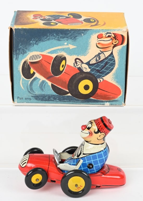 BILLER TIN WINDUP BIMBO CLOWN CAR w/ BOX (1 of 6)