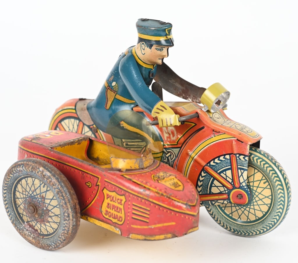 MARX TIN WINDUP PD MOTORCYCLE w/ SIDECAR (1 of 4)