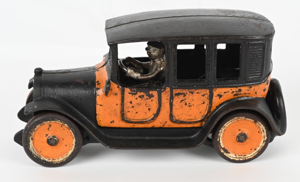 ARCADE CAST IRON YELLOW TAXI: All original with decent paint. No breaks or repairs. 8 1/2" Very Good
