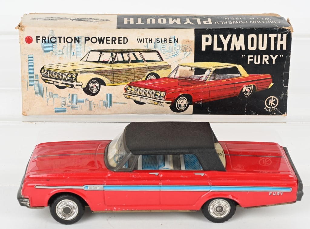 JAPAN TIN FRICTION PLYMOUTH FURY w/ BOX: All original in great shape. Friction works. Boxed 10" Excellent
