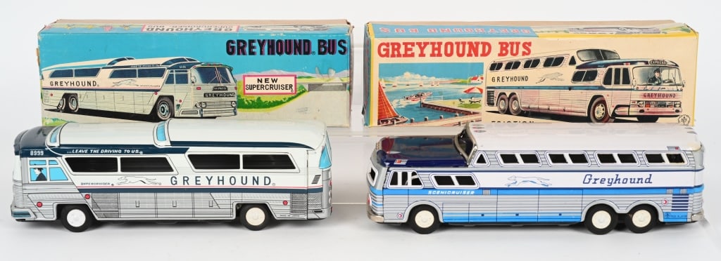 2- JAPAN TIN FRICTION GREYHOUSES BUSES w/ BOXES (1 of 6)