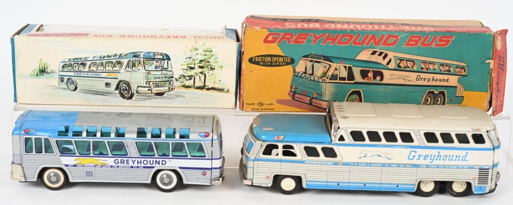 2- JAPAN TIN FRICTION GREYHOUSES BUSES w/ BOXES (1 of 6)