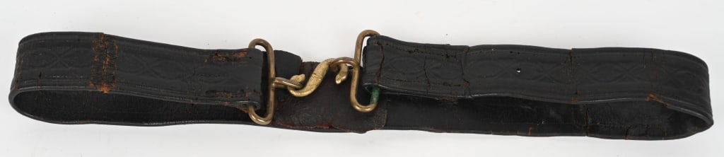 CIVIL WAR CONFEDERATE ID'ED SNAKE BELT & BUCKLE: This is a wonderful Civil War Confederate "Snake" style belt buckle with a tag that reads "Belt Captured by Charles Chewning (9th Va. Cavalry). Buckle put on in Richmond April 1863 found at Cente