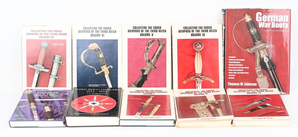 WWII NAZI GERMAN EDGED WEAPON REFERENCE BOOK LOT: WWII German Reference Book lot to include 1) World War II German War Booty a Study in Photographs by Thomas Johnson with dust cover 2) Exploring The Dress Daggers of the German Luftwaffe Volume 2