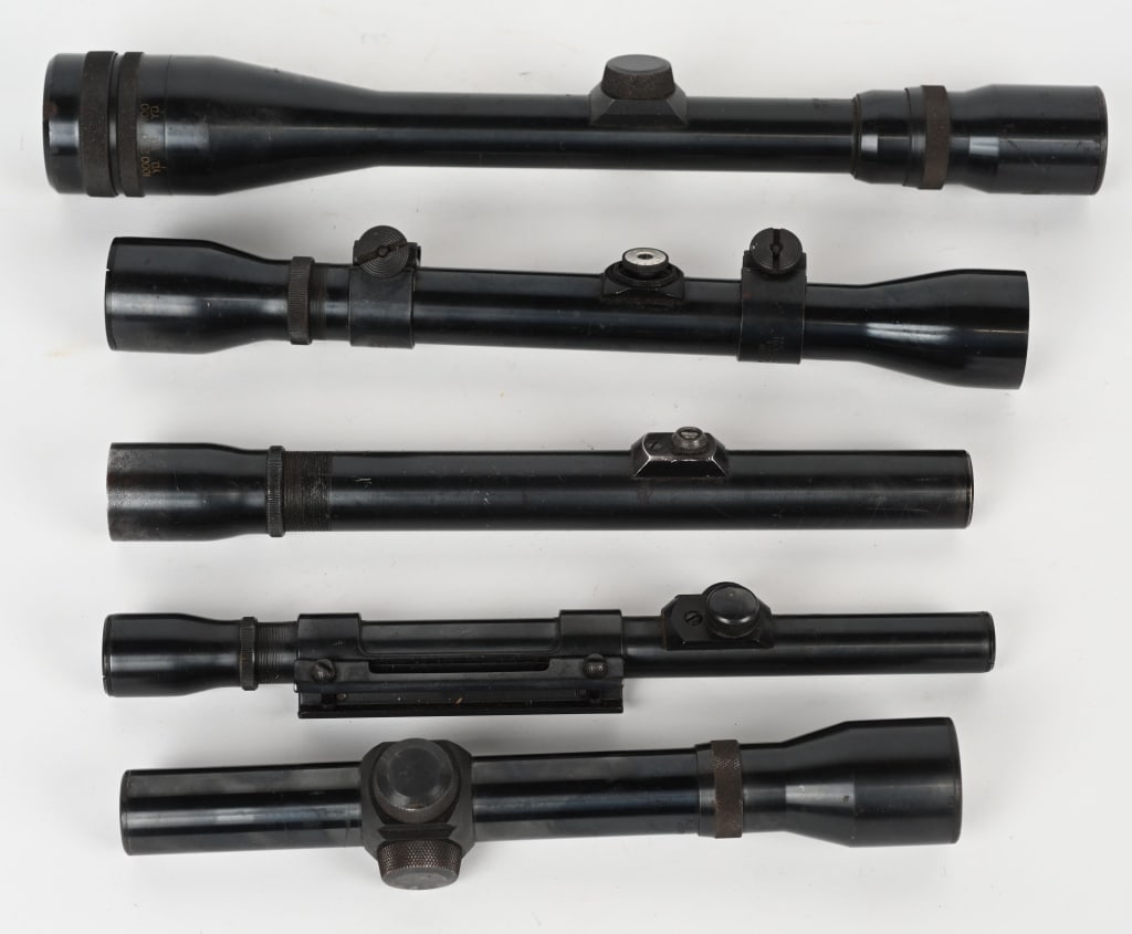 WEAVER SCOPE LOT OF 4 V12-1 K1.5-1 K4-C3 .: Collection of 5 Weaver Scopes in various conditions but are still serviceable grading Very good to excellent. The following models are in the lot Weaver V12-1 USA, Weaver K1.5-1 USA, Weaver 