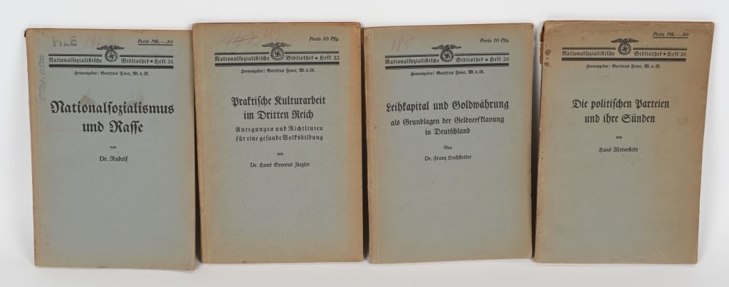 WWII NAZI GERMAN NSDAP BOOK LOT WW2: Lot of four NSDAP Booklets to include 1) Nationalsozialismus und Rasse or National Socialism and Race by Dr. Rudolf 2) Die politischen Parteien und ihre Sünden or The politica