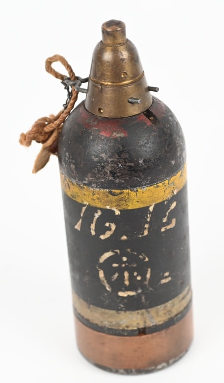 WWII JAPANESE TYPE 89 KNEE MORTAR ROUND INERT WW2: INERT WWII Japanese Type 89 "Knee" mortar round. Very nice condition with the original paint and all matching numbered parts. Background: The Japanese Army, noting that grenades were short-ranged weap