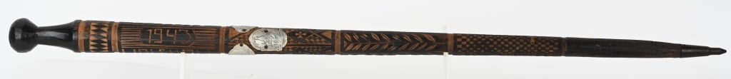 WWII NAZI GERMAN ARMY WALKING STICK WOLCHOW WW2: A very unique item that is completely hand carved... an early war German Souvenir from a Wehrmacht soldier that must have carved this on his down time, Identified in the carving as being at WOLCHOW LE