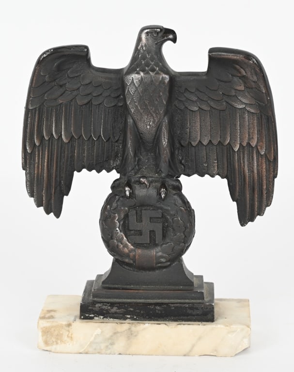 WWII NAZI GERMAN NUREMBERG DESK EAGLE WW2: The Nuremberg desk eagle is so called because it is patterned after the massive iron eagles found at the Luitpold Arena at the Party Rally Grounds in Nuremberg. These eagles were commonly sold during 
