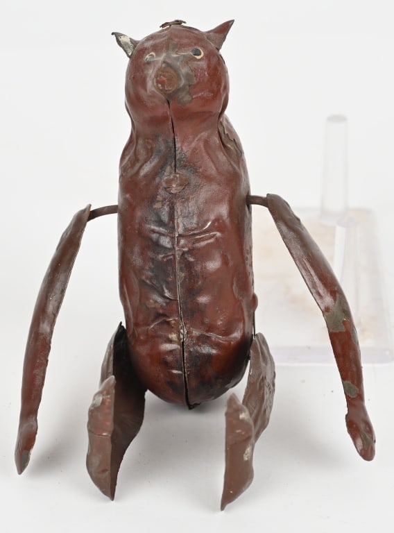 GUNTHERMANN TIN WINDUP TUMBLING CIRCUS BEAR: German tin windup Hand Painted Tin Tumbling Circus Bear. Winds up with arms. All original and working. 6 " Very Good-Excellent