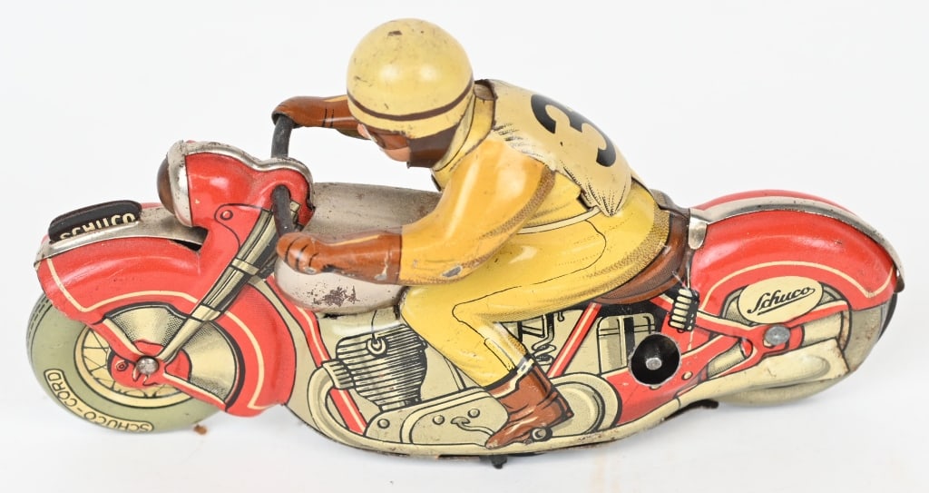 SCHUCO TIN WINDUP MOTODRILL1006 MOTORCYCLE: All original condition worked when tested. Includes original key. 5" Excellent