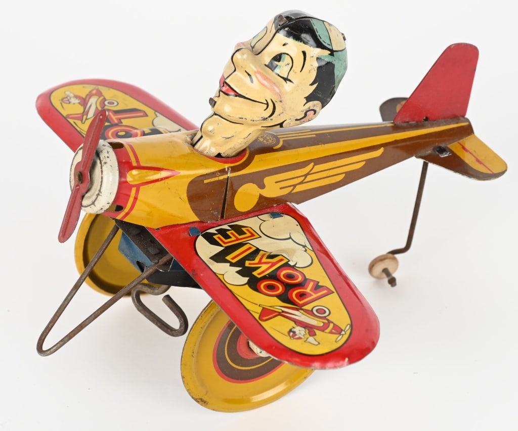 MARX TIN WINDUP ROOKIE PILOT: Complete and original, nice colors and worked when tested 7" Excellent