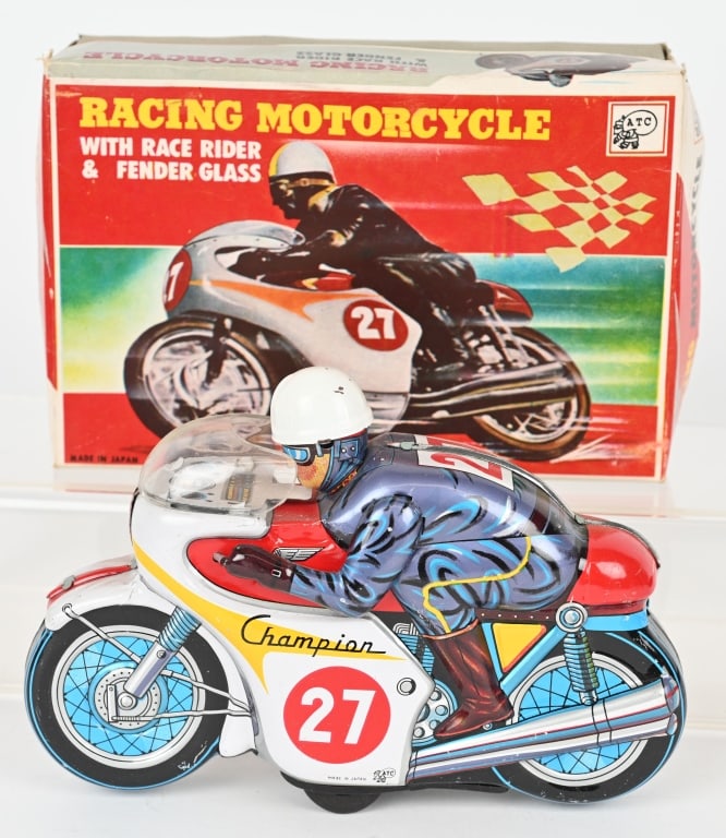 JAPAN TIN FRICTION RACING MOTORCYCLE w/ BOX (1 of 6)
