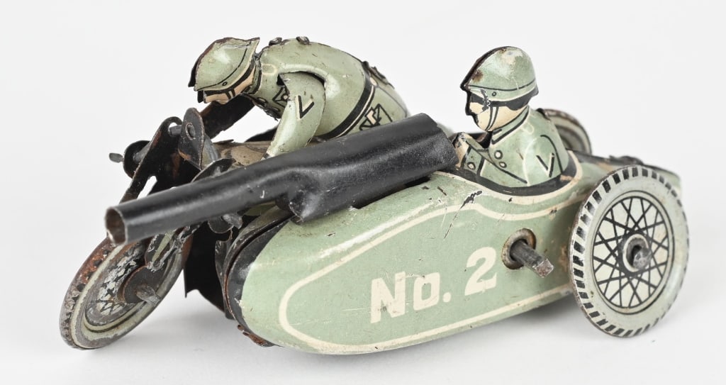 JAPAN TIN WINDUP MILITARY MOTORCYCLE & SIDECAR (1 of 3)