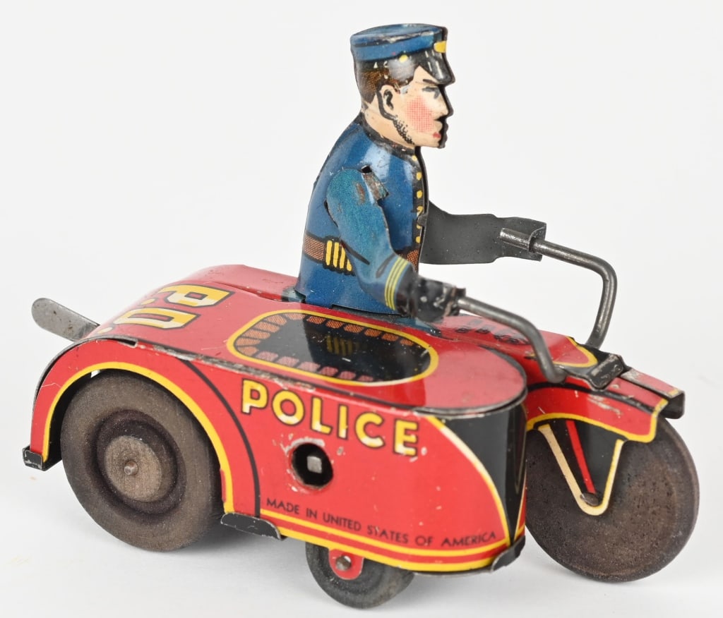 MARX TIN WINDUP P.D. MOTORCYCLE & SIDECAR (1 of 4)