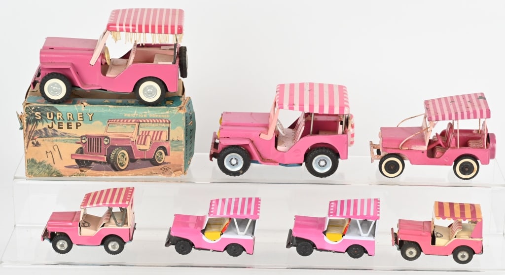 LOT OF SURRY JEEPS: Mostly tin friction. All original condition. One Boxed. Largest 7 1/2" AS-IS