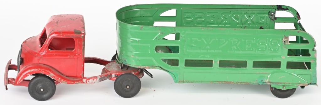 KINGSBURY CLOCKWORK EXPRESS SEMI TRUCK: All original with decent paint. Windup not working. 19" Very Good