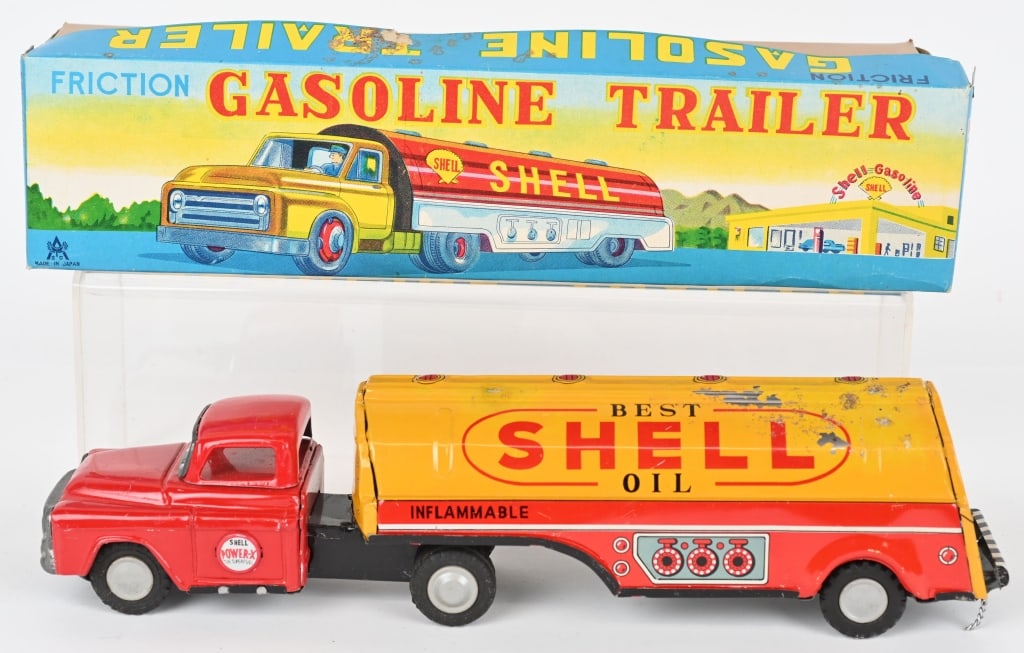 JAPAN TIN FRICTION SHELL GASOLINE TRUCK w/ BOX (1 of 9)