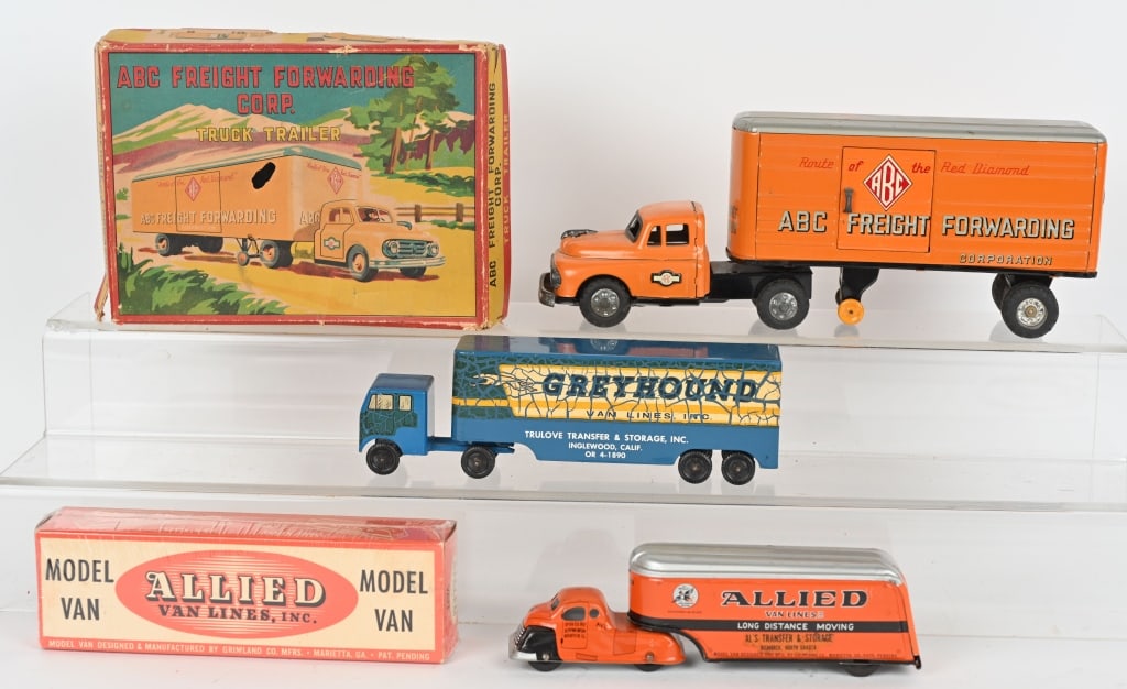 3- VINTAGE TOY TRACTOR TRAILERS (1 of 8)