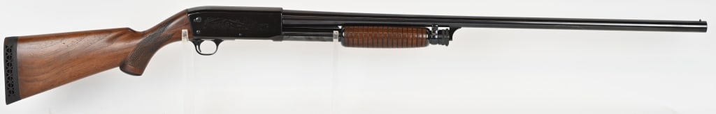 ITHACA MODEL 37 PUMP ACTION SHOTGUN 12 GA.: SERIAL NUMBER: 218989. BARREL: 30". CALIBER: 12GA. MANUFACTURED: 1949. Metal is high polished blue steel that is RE-FINISHED. Brass bead front sight. Wood is walnut with grooved forend and black rubbe
