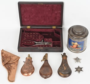 LOT PISTOL CASE, FLASKS, HOLSTER & MORE