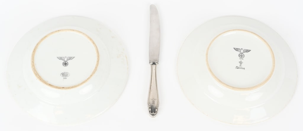 WWII NAZI GERMAN WEHRMACHT MESS HALL LOT WW2: WWII Nazi German Mess Hall lot to include 1) WWII NAZI GERMAN HEER MESS HALL PLATE WW2 1939 DATED. Roughly 24cm diameter, white glazed stoneware construction mess hall dinner plate. The bottom of the 