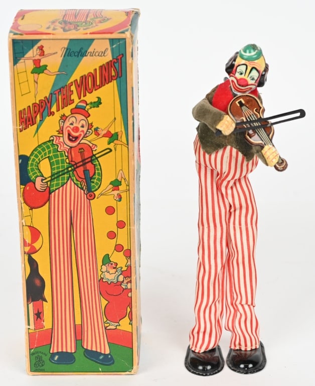 TPS TIN WINDUP HAPPY THE VIOLINIST w/ BOX: All original in great condition. Windup works. Boxed 9" Excellent